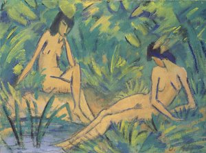 Chicas sentadas junto al agua, c.1920